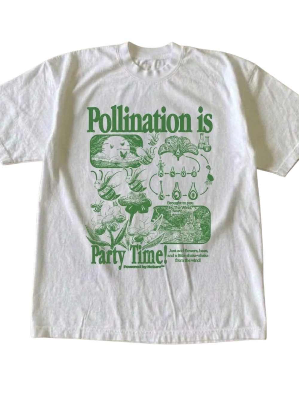 White Tee with Green Pollination Graphic
